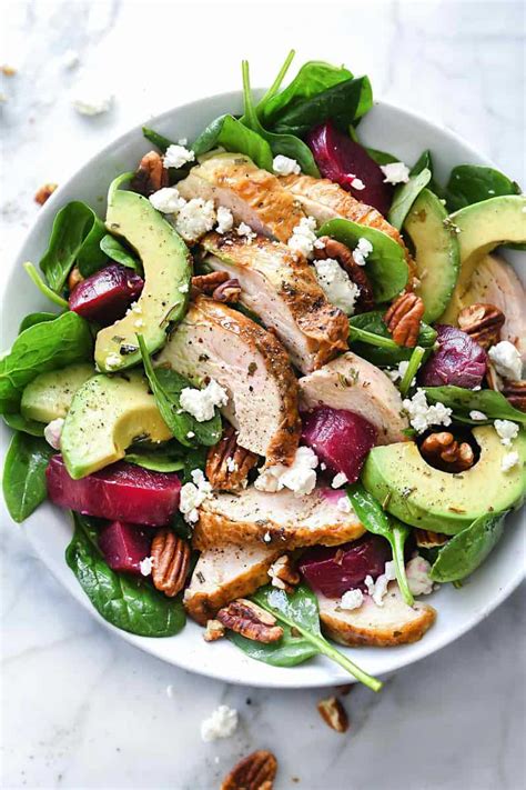 Roasted Beet, Avocado And Goat Cheese Spinach Salad With Chicken - Furilia Entertainment