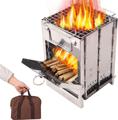 REDCAMP Wood Burning Camp Stove Folding Stainless Steel 304# Grill ...