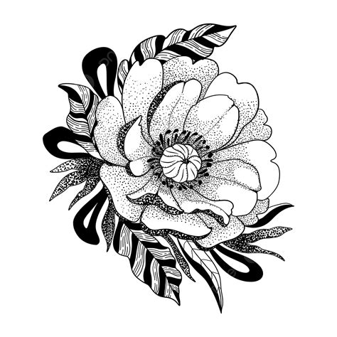 Peony Flower And Leaves Tattoo Design Vector, Peony Flower Line Art, Tattoo Art, Flower Line ...