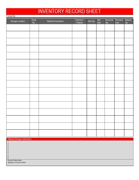 inventory log sheet template