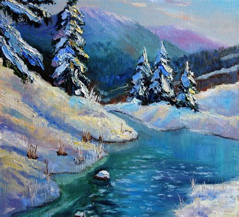 Winter Forest Oil Painting Original Art Landscape Artwork | Etsy