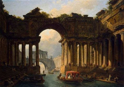 Architectural Landscape with a Canal, 1783 - Hubert Robert - WikiArt.org