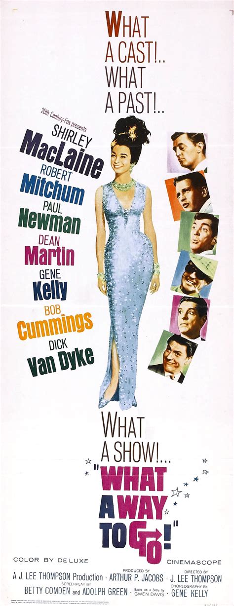 what a way to go movie poster with woman in blue dress and men in background