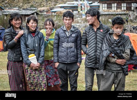 Young people in the village of Chozo, Lunana Gewog, Gasa District ...