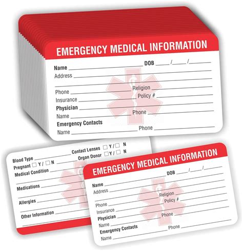 Emergency Medical Information ID Card (Pack of 25) 3.5" x 2" Round ...