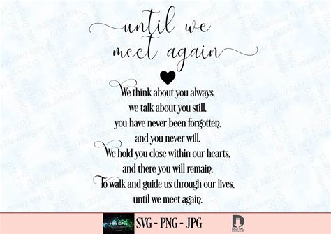 Until We Meet Again Memory Poem Rememberance Svg - Etsy Australia