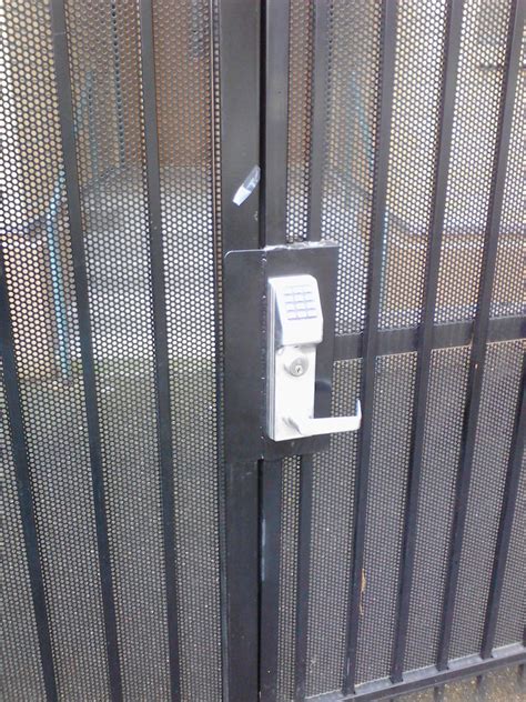 Security gate with keypad lock.