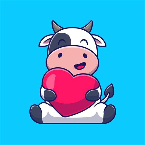 Cute Cow Hug Love Heart Cartoon Vector Icon Illustration. Animal Nature ...