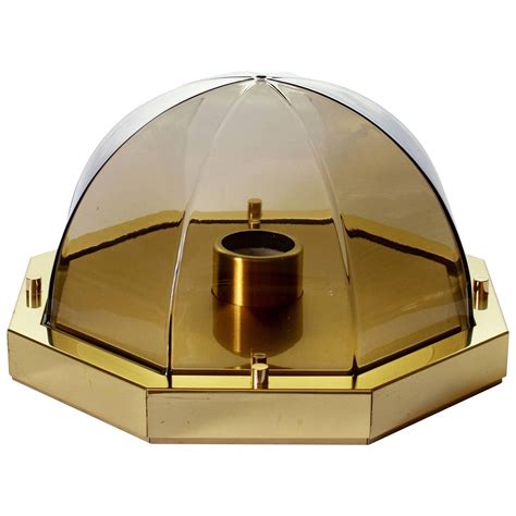 1970s Segmented Smoked / Topaz Glass and Brass Flush Mount by Glashütte Limburg | Glass light ...