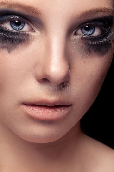 Gorgeous Model with Blue Eyes and Crying Make Up Stock Image - Image of crying, curly: 55015783