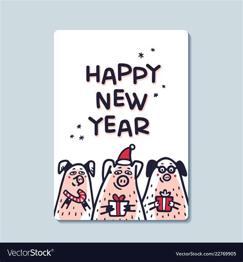 Happy new year pig greeting card funny pigs Vector Image