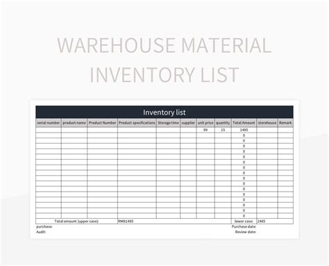 Warehouse Material Inventory List Excel Template And Google Sheets File For Free Download ...