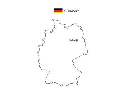 Hand draw thin black line vector of Germany Map with capital city Berlin on white background ...