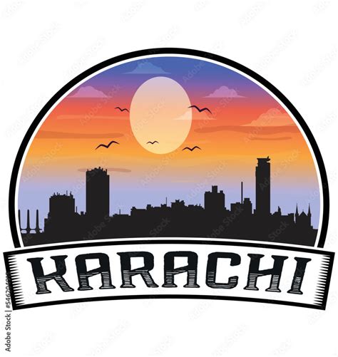 Karachi Pakistan Skyline Sunset Travel Souvenir Sticker Logo Badge ...