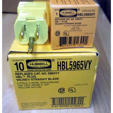 Hubbell Hbl5965vy Yellow Replacement Nema 5-15P Male Electrical Plug To Repair Power Extension Cords