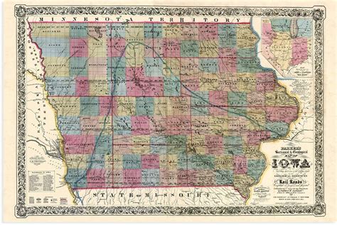 1856 Iowa State Map Poster - Vintage State of Iowa USA Wall Art Decor Print | eBay