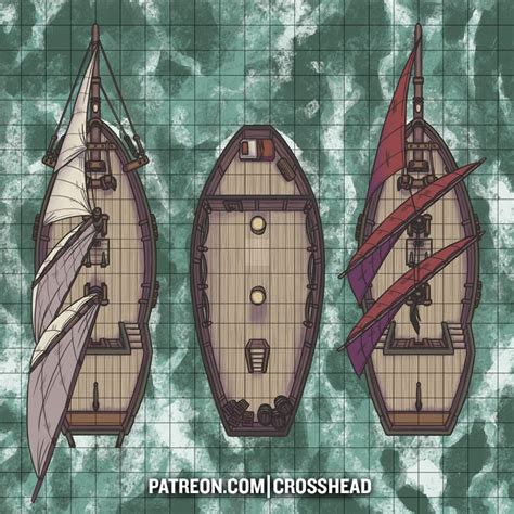 three boats are shown on a green tile background, one is white and the other is red