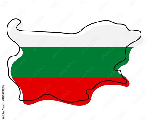 Stylized outline map of Bulgaria with national flag icon. Flag color ...