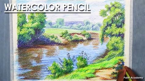 Landscape Drawing with Watercolor Pencil | step by step with color information - YouTube