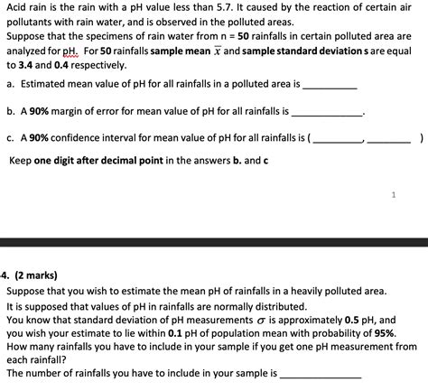 Solved Acid rain is the rain with a pH value less than 5.7. | Chegg.com