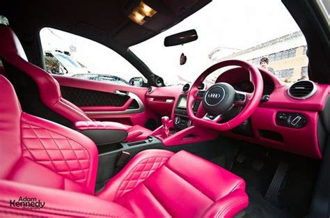 Hot pink leather car interior Felicia would love it in the scion. Pink ...