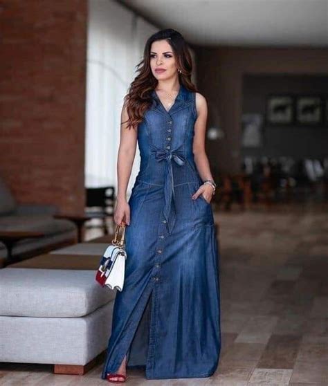 Vestido largo de mezclilla | Fashion, Sleeveless denim dress, Fashion ...