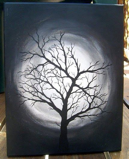 Black and White tree | Black canvas paintings, Dark paintings, Easy ...