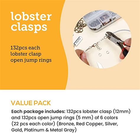 Incraftables Lobster Clasps for Jewelry Making (6 Colors) with Open Jump Rings. Small Necklace ...