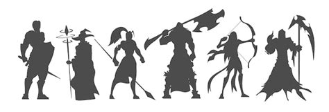 Premium Vector | Set of black silhouette fantasy characters and video game classes