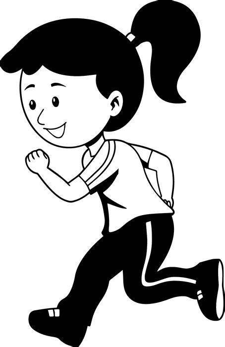 Children Black and White Outline Clipart - black-white-student-jogging ...