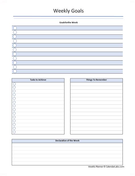 Free Weekly Goals Planner Template - Free Printable Templates