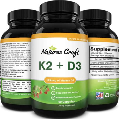 Vitamin D3 with K2 MK7 Supplement 5000 IU 60 Capsules and K2 for Immune ...