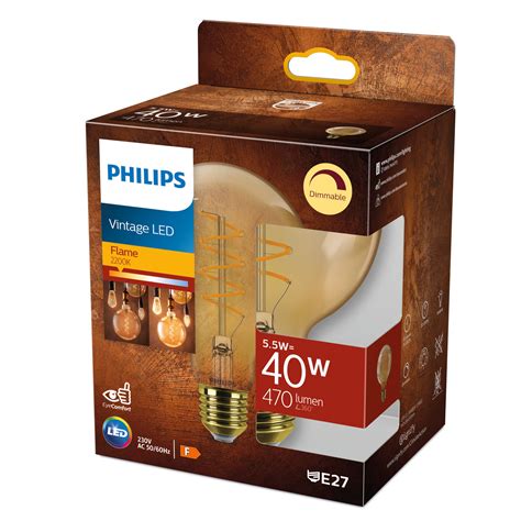 Philips E27 LED globe G95 5.5W dimmable 2200K gold | Lights.co.uk