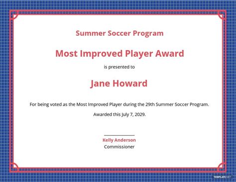 Free Improved Player Award Certificate Template - Illustrator, InDesign, Word, Apple Pages, PSD ...