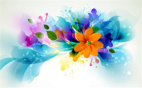 Orange flower illustration, flowers, artwork, leaves, paint splatter HD wallpaper | Wallpaper Flare