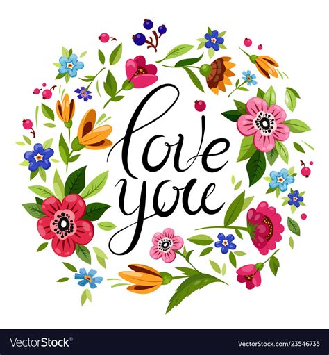 Beautiful lettering i love you decorated flowers Vector Image