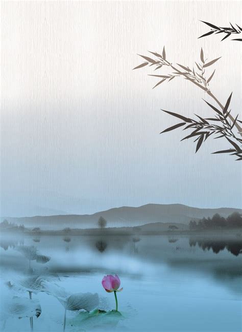 Ink painting wind landscape lotus bamboo ancient poetry collection ...