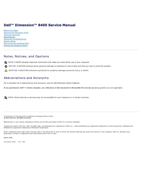 DELL DIMENSION 8400 SERVICE MANUAL Pdf Download | ManualsLib