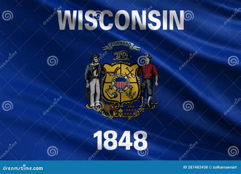 Wisconsin Flag with Fabric Texture, Official Colors, 3D Illustration Stock Illustration ...