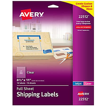 Avery Shipping Labels 22512 8 12 x 11 Matte Clear 1 Label Per Sheet Pack Of 10 Sheets - Office Depot