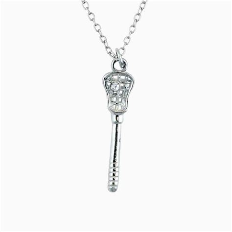 Austrian Crystal Silver Lacrosse Stick Pendant Necklace with Cubic Zirconia