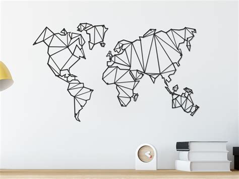 Metal World Map Wall Art 100 x 60 cm, Black World Metal Map Wall Decor ...