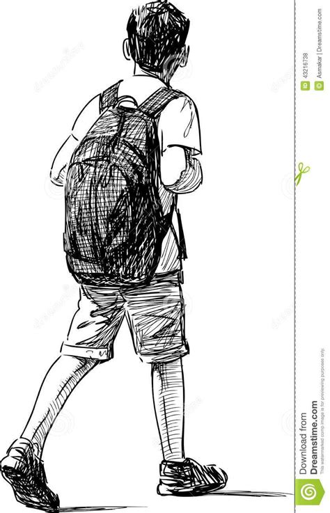 Boy with a backpack stock vector. Illustration of walking - 43216738 | Human figure sketches ...