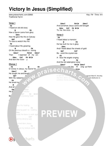 Victory In Jesus (Simplified) Chords (Traditional Hymn) - PraiseCharts