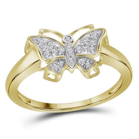 10kt Yellow Gold Womens Round Diamond Butterfly Bug Cluster Ring 1/12 Cttw - Walmart.com