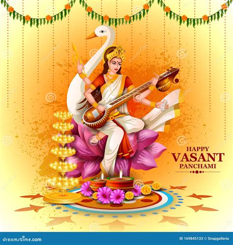 Goddess Saraswati For Vasant Panchami Puja Of India Vector Illustration ...