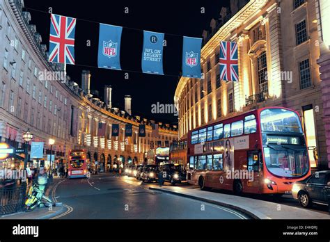 LONDON, UK - SEP 27: London Street view at night on September 27, 2013 in London, UK. London is ...