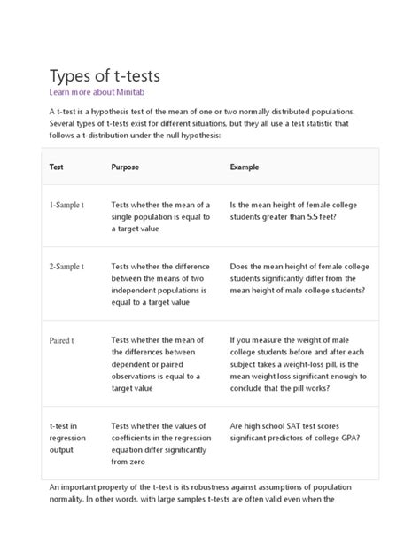 Types of T-Tests: Learn More About Minitab | PDF