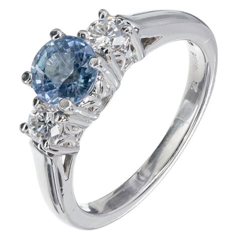 Natural Light Blue Sapphire Diamond Platinum Three Stone Engagement ...