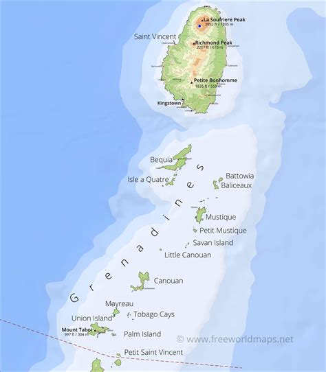 Saint Vincent and the Grenadines Map, Geographical features of Saint ...